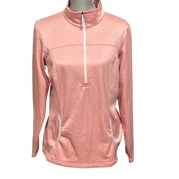 Columbia Sweater - Size Large - Pink Striped - 1/2 Zip - Long Sleeve - Picture 1 of 11